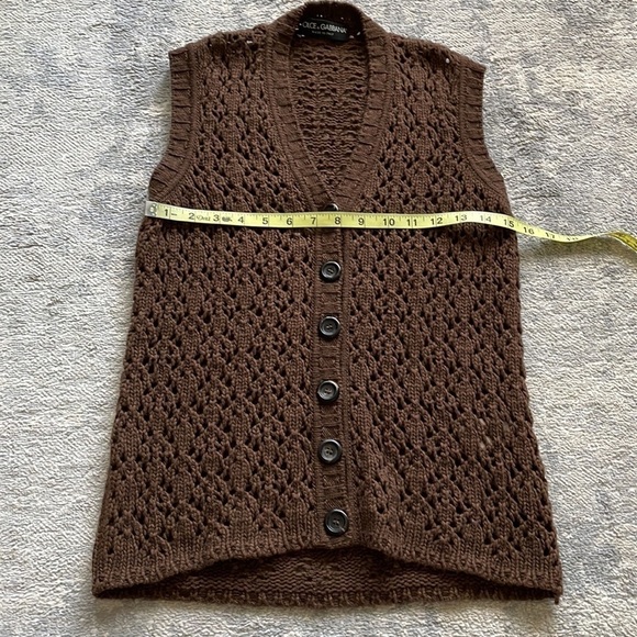 Dolce & Gabbana Chunky Open Cable Knit Vest Cardigan Brown Wool Yak - Picture 10 of 10